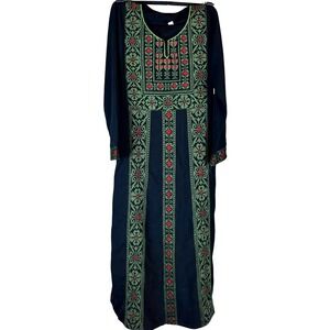 Black Embroidered Thobe Dress Long Sleeve Kaftan Abaya Made in Syria Size 4